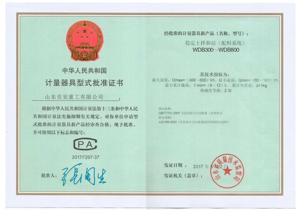 Chiny Shandong Beian Heavy Industry Co.,Ltd Certyfikaty